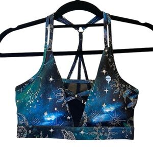 Blackmilk Moon Child Crop Top Women’s XS Black Blue Moon Celestial Padded Bra